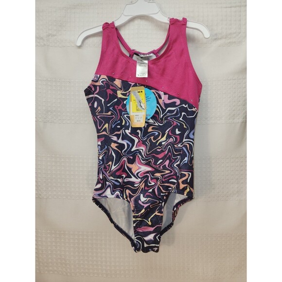 Girls 6-7 Jacques Moret Gymnastics Swirl LeotardJacques Moret Pink Glitter - Picture 1 of 6